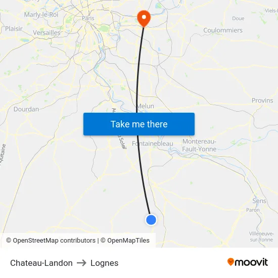 Chateau-Landon to Lognes map