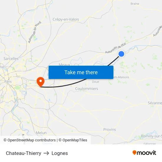 Chateau-Thierry to Lognes map
