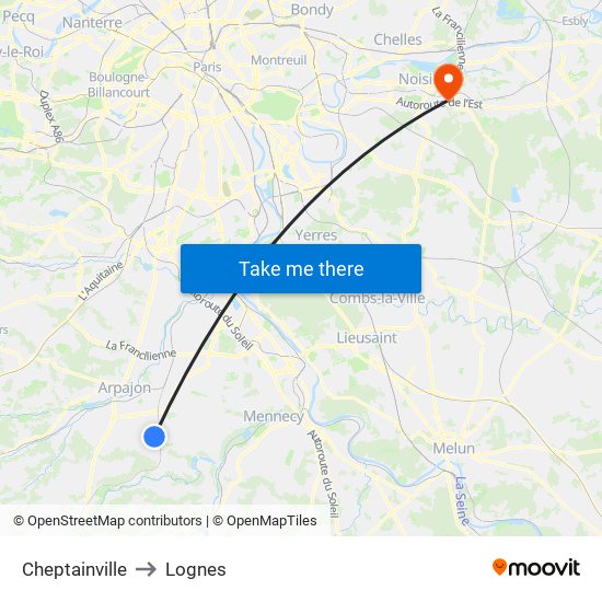 Cheptainville to Lognes map