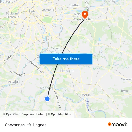 Chevannes to Lognes map