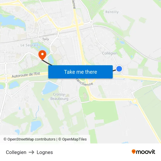 Collegien to Lognes map