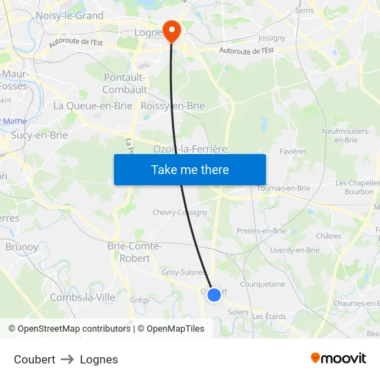 Coubert to Lognes map