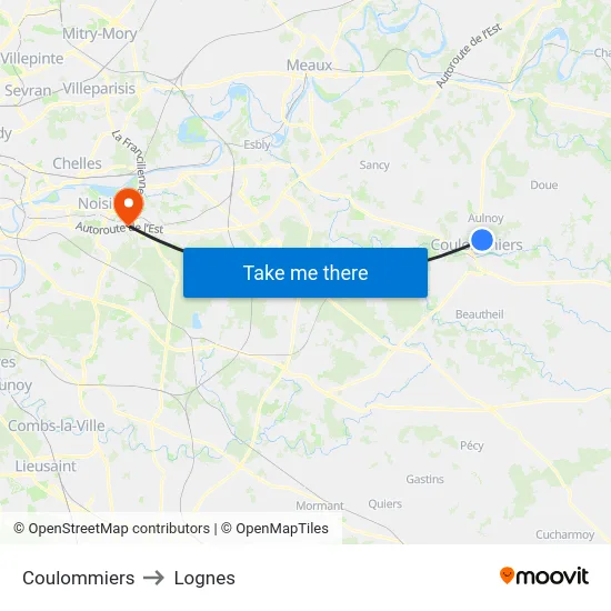 Coulommiers to Lognes map