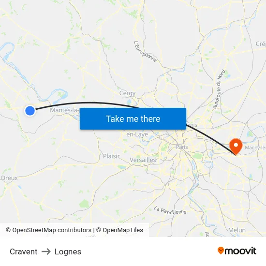 Cravent to Lognes map