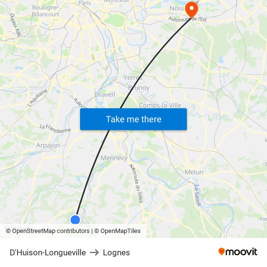 D'Huison-Longueville to Lognes map