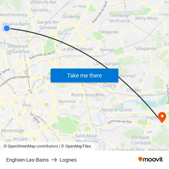 Enghien-Les-Bains to Lognes map