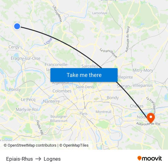 Epiais-Rhus to Lognes map