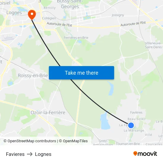 Favieres to Lognes map