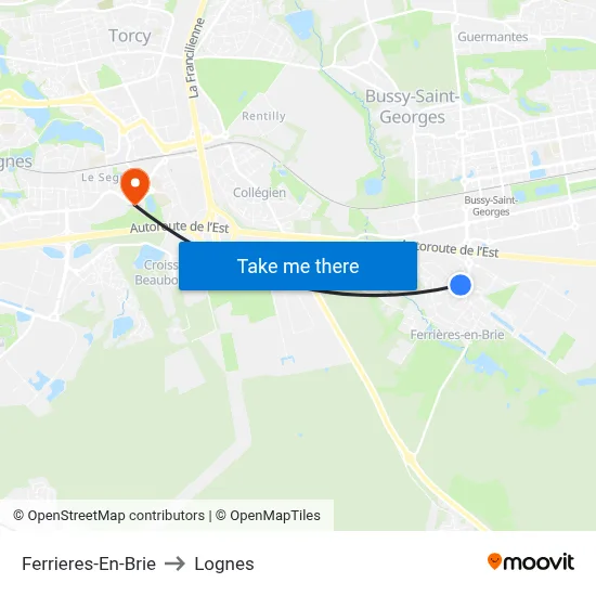 Ferrieres-En-Brie to Lognes map