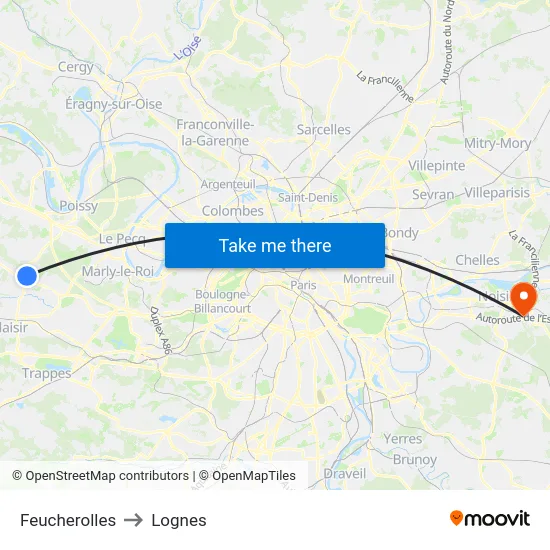 Feucherolles to Lognes map