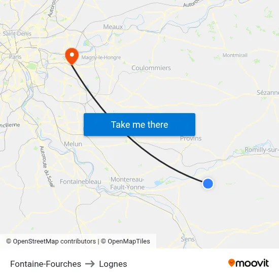 Fontaine-Fourches to Lognes map