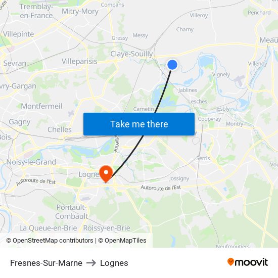 Fresnes-Sur-Marne to Lognes map