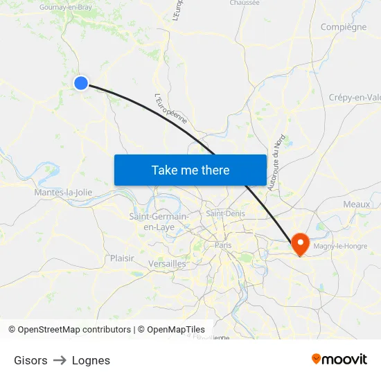 Gisors to Lognes map