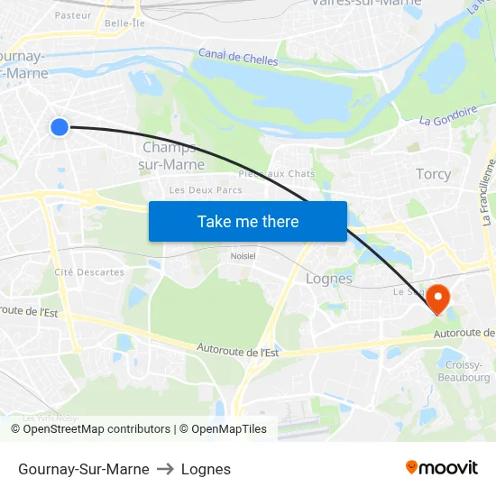 Gournay-Sur-Marne to Lognes map