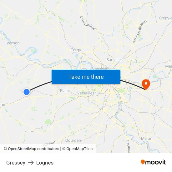 Gressey to Lognes map