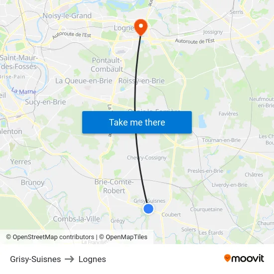 Grisy-Suisnes to Lognes map