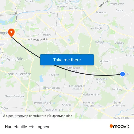 Hautefeuille to Lognes map