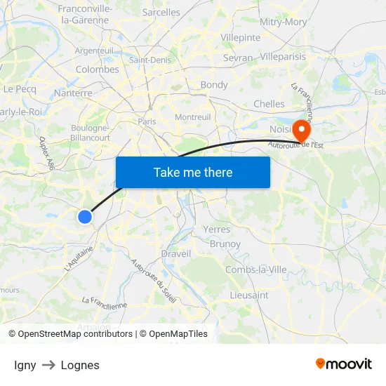 Igny to Lognes map