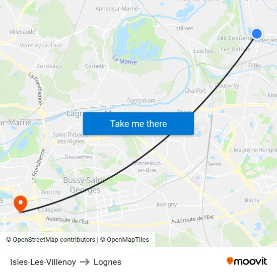 Isles-Les-Villenoy to Lognes map