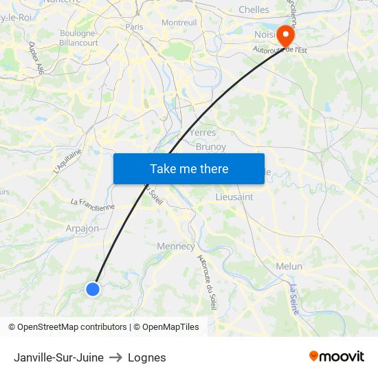 Janville-Sur-Juine to Lognes map