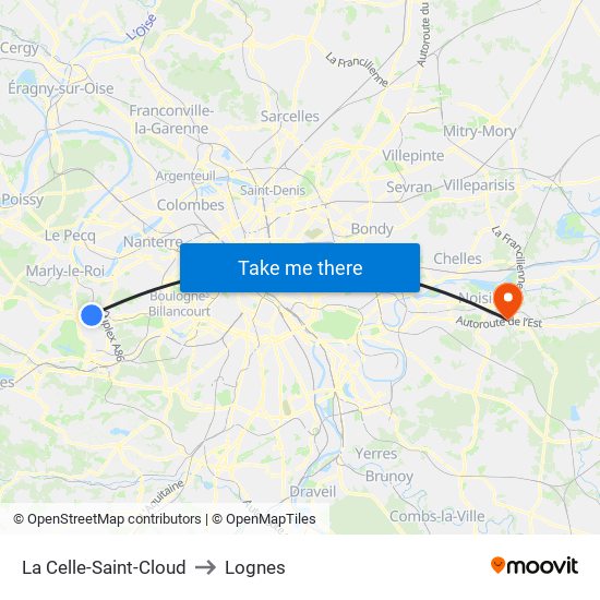 La Celle-Saint-Cloud to Lognes map