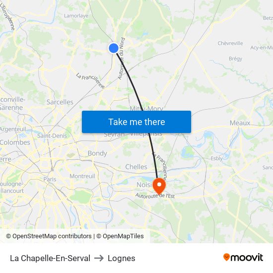 La Chapelle-En-Serval to Lognes map