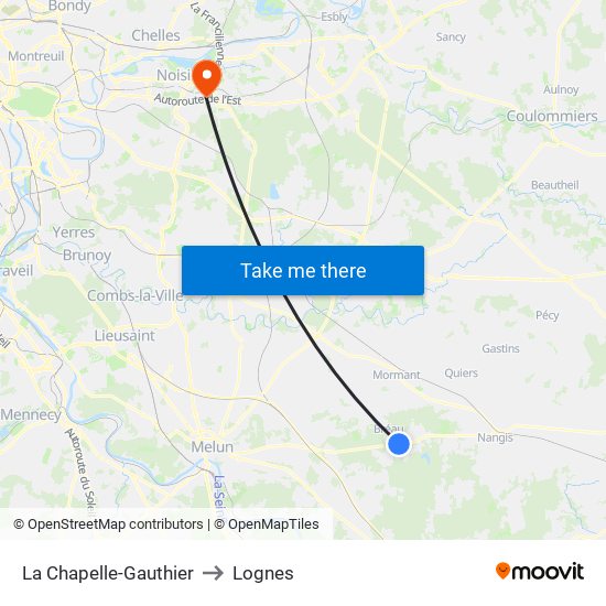 La Chapelle-Gauthier to Lognes map