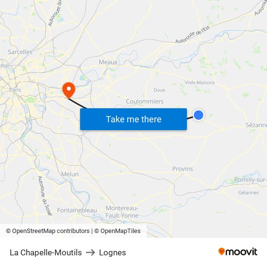 La Chapelle-Moutils to Lognes map
