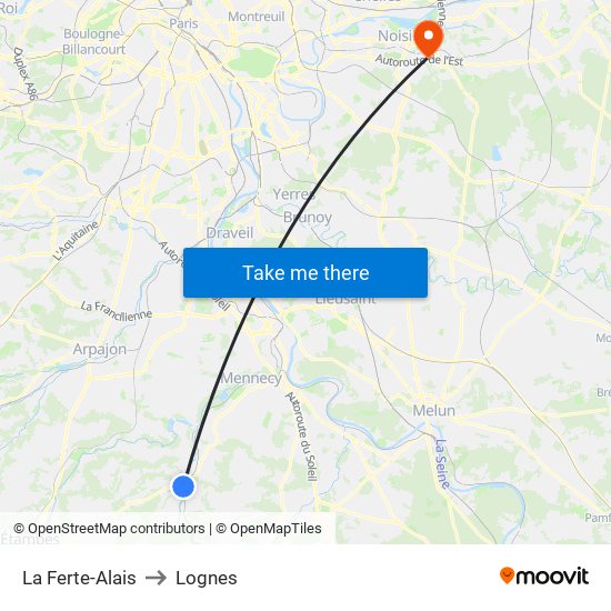 La Ferte-Alais to Lognes map