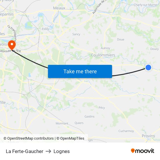 La Ferte-Gaucher to Lognes map