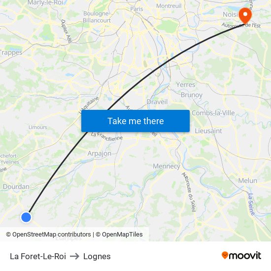 La Foret-Le-Roi to Lognes map
