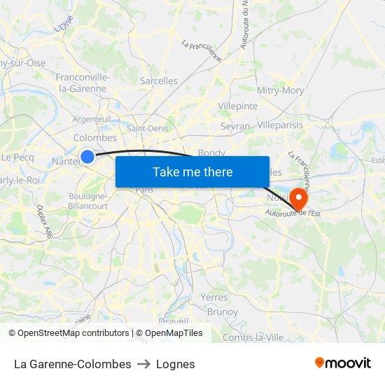 La Garenne-Colombes to Lognes map