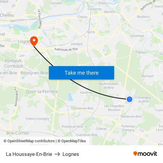 La Houssaye-En-Brie to Lognes map