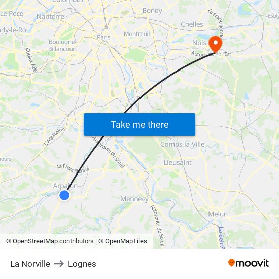 La Norville to Lognes map