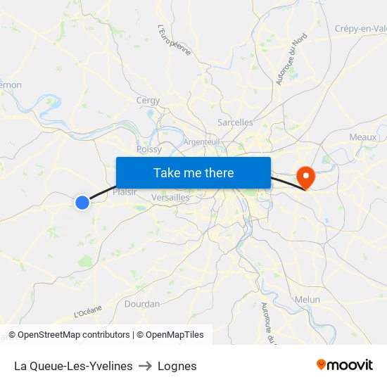 La Queue-Les-Yvelines to Lognes map