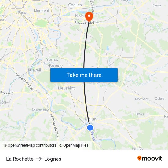 La Rochette to Lognes map