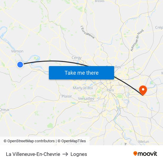 La Villeneuve-En-Chevrie to Lognes map