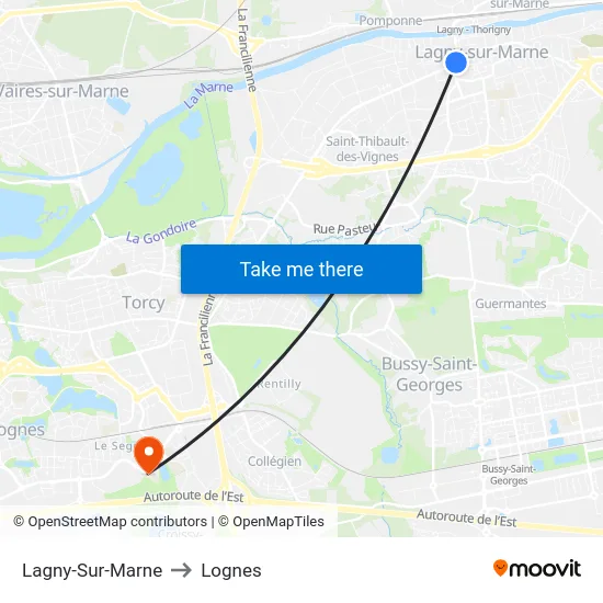 Lagny-Sur-Marne to Lognes map