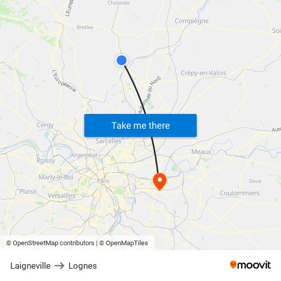 Laigneville to Lognes map