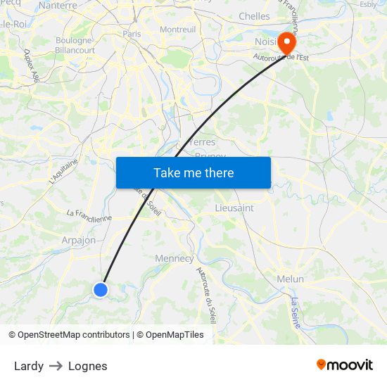 Lardy to Lognes map