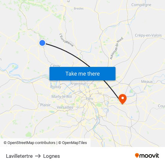 Lavilletertre to Lognes map