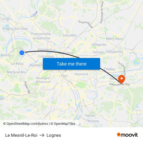 Le Mesnil-Le-Roi to Lognes map