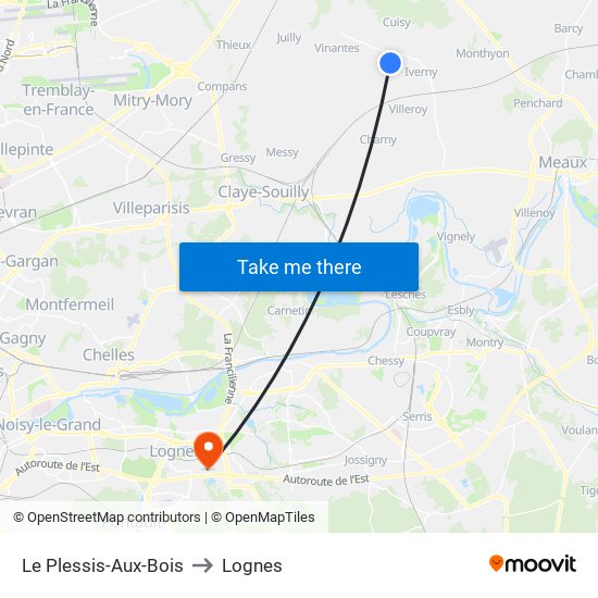 Le Plessis-Aux-Bois to Lognes map