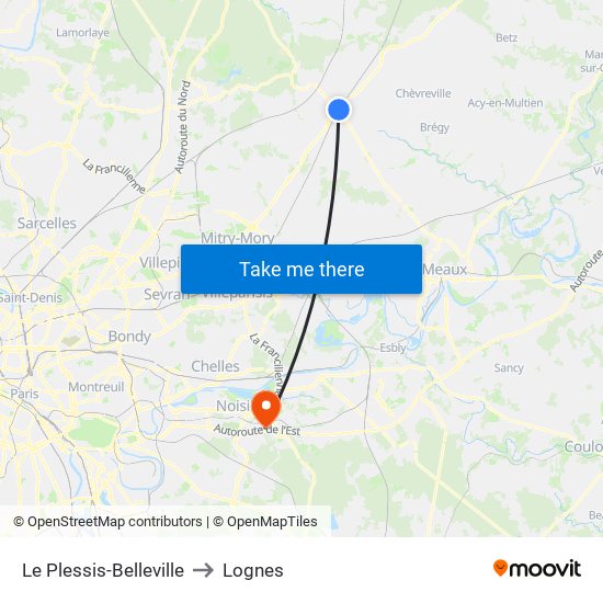 Le Plessis-Belleville to Lognes map