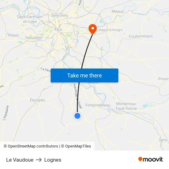 Le Vaudoue to Lognes map