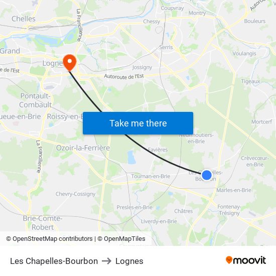 Les Chapelles-Bourbon to Lognes map