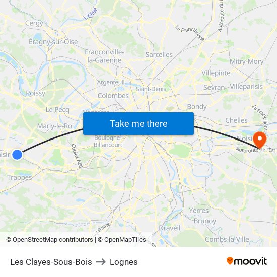 Les Clayes-Sous-Bois to Lognes map