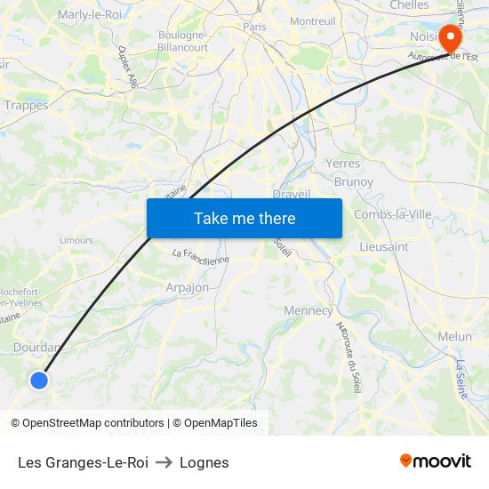 Les Granges-Le-Roi to Lognes map