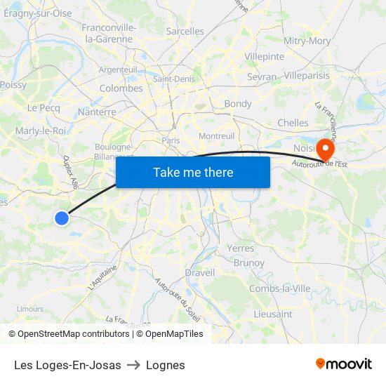 Les Loges-En-Josas to Lognes map