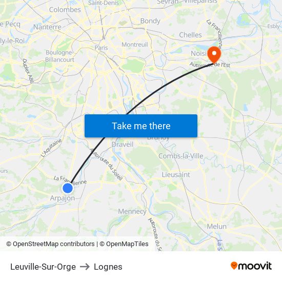 Leuville-Sur-Orge to Lognes map